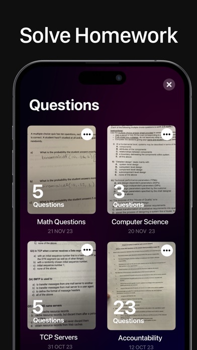 Solve Homework History Screen